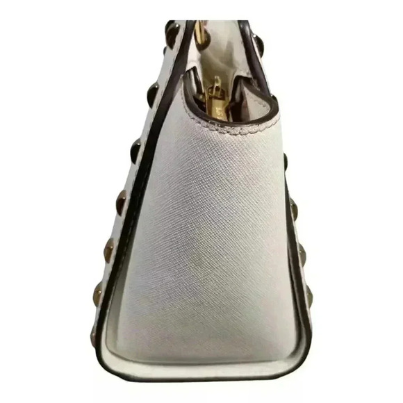 Michael Kors Selma Studded Shoulder Crossbody White Leather Gold Small - Picture 7 of 10